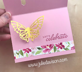 RETIRING!! Stampin' Up! Springtime Impression Butterfly Pull-Through Card with VIDEO Tutorial ~ www.juliedavison.com #stampinup