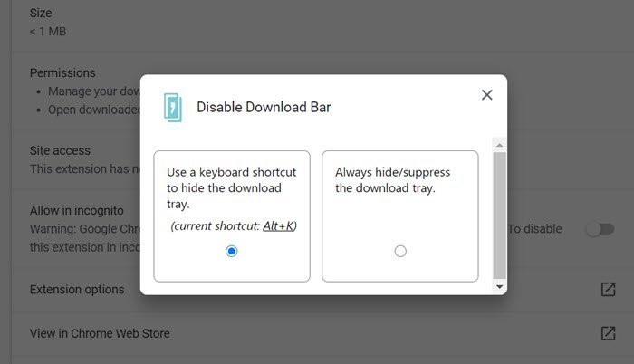 Disabilita la barra di download Chrome