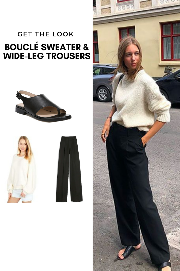 Get the look: bouclé sweater and wide-leg trousers - Cheryl Shops