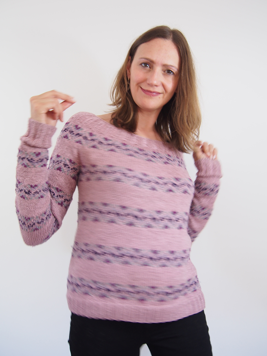 Fair Isle Band Pullover by Lone Kjeldsen from Vogue Knitting, knit by Dayana Knits in Rowan Yarns Softyak DK