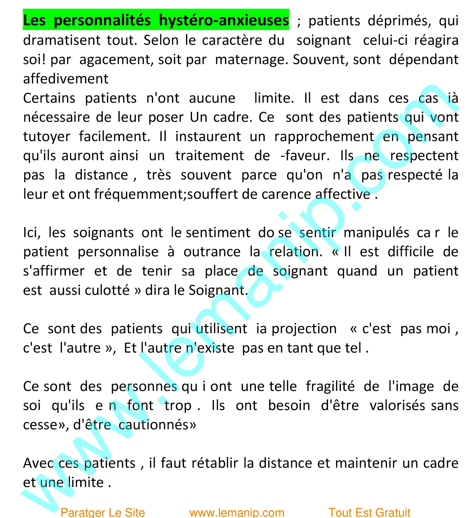 Les personnalités hystéro-anxieuses