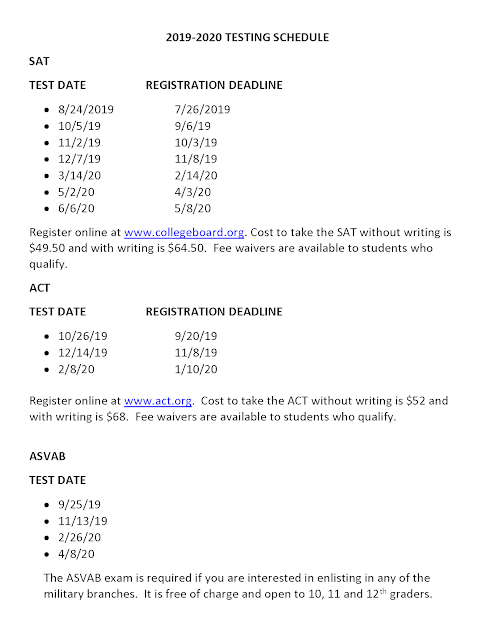 KHS Transition Center Announcements: 2019-2020 Testing Schedule KHS Transition Center Announcements: 2019-2020 Testing Schedule