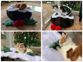 Crafting with Cats Catmas Special - Part 3  ©BionicBasil® The Catmas Pudding Pouffe with Catnip Holly Leaves & Pom Pom Berries - The B Team Says YES