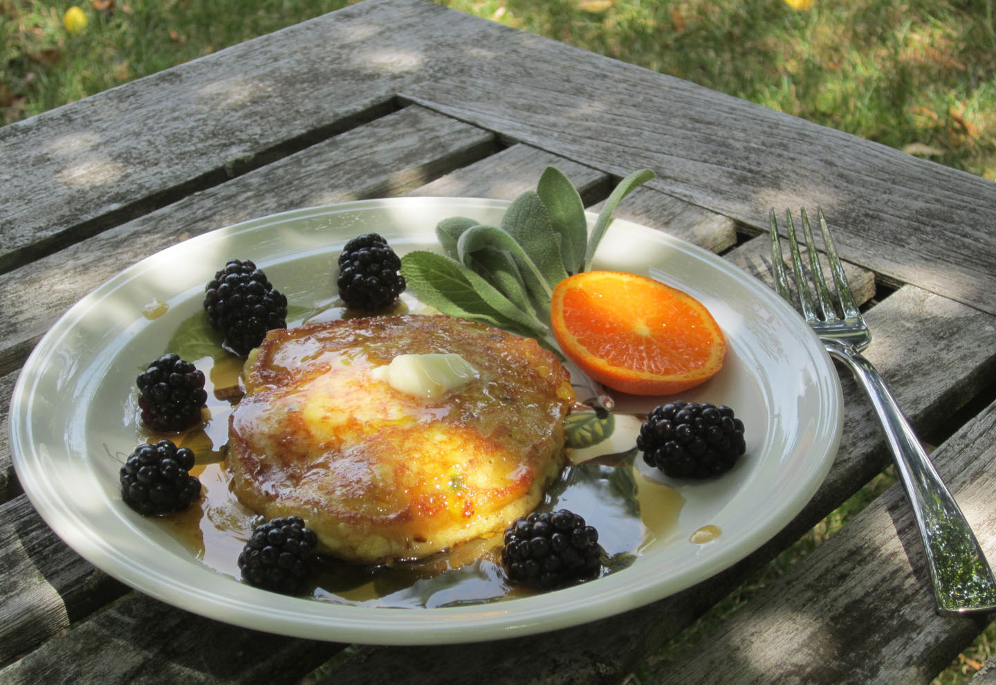 Mama Tommy's Corn Cakes with HabaneroInfused Honey and Maple Syrup