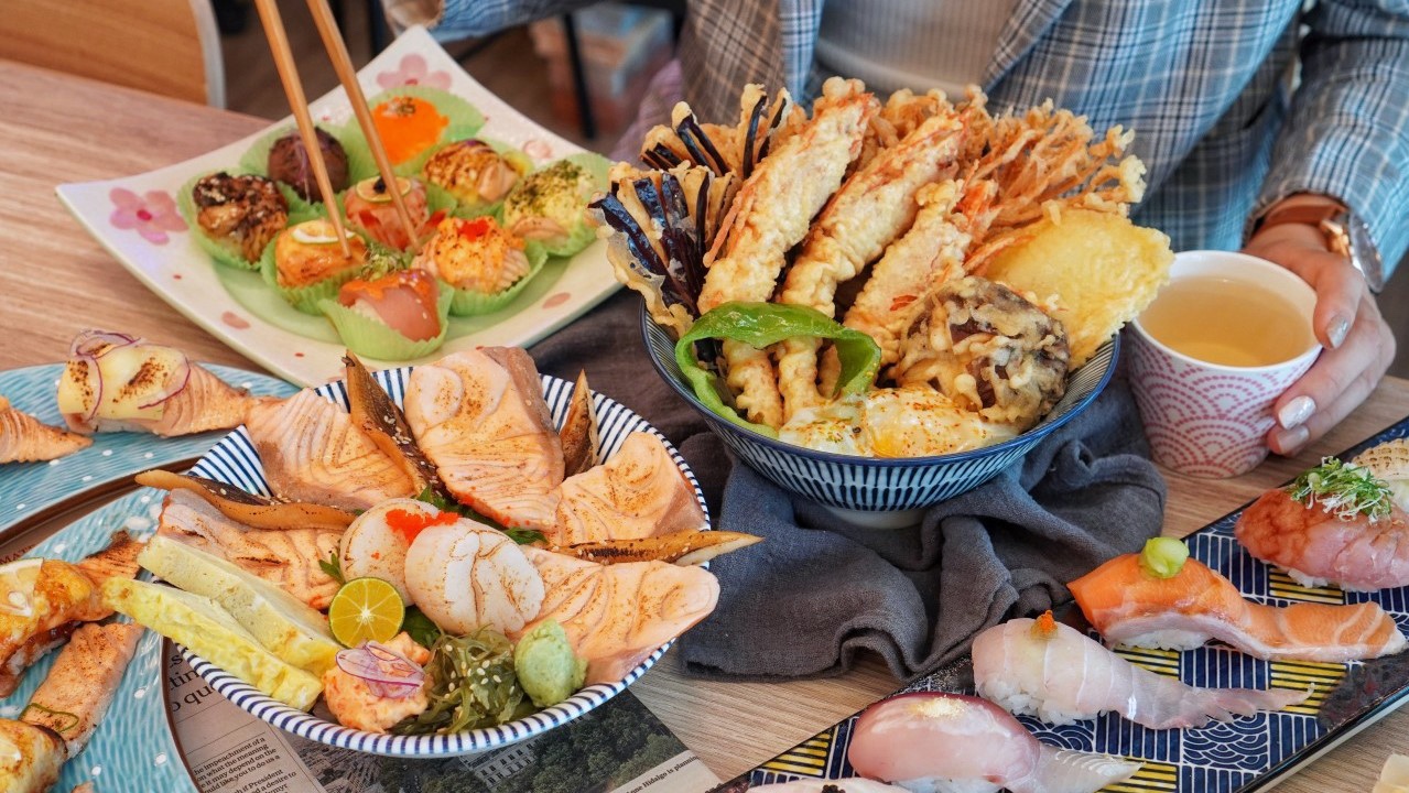 舞壽司,炙燒鮭魚,安平港,鮭魚握壽司,丼飯,日式燈籠,台南水交社區,台南,日本料理,鮭魚,炸物