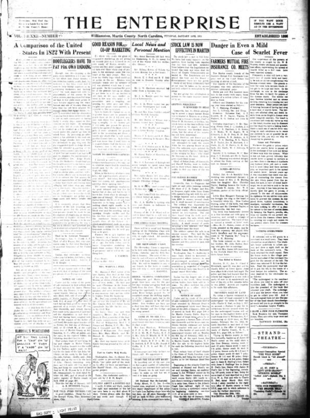Rural North Carolina History The Enterprise, Williamston, N.C., Jan