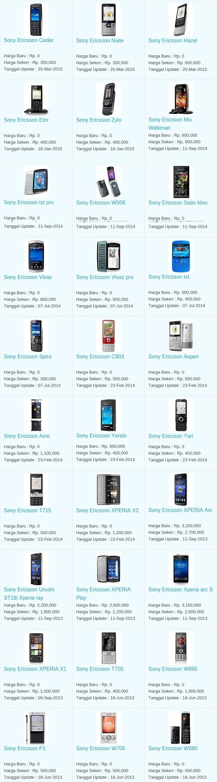 Daftar Harga Hp Terbaru Sony Ericsson Mei 2016 Daftar Harga Hp Terbaru Sony Ericsson Mei 2016