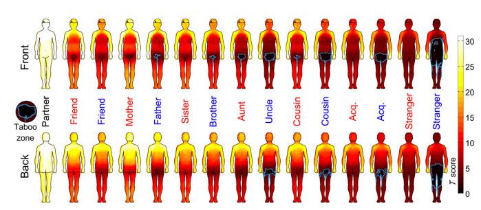 This map shows where people do and don’t like to be touched