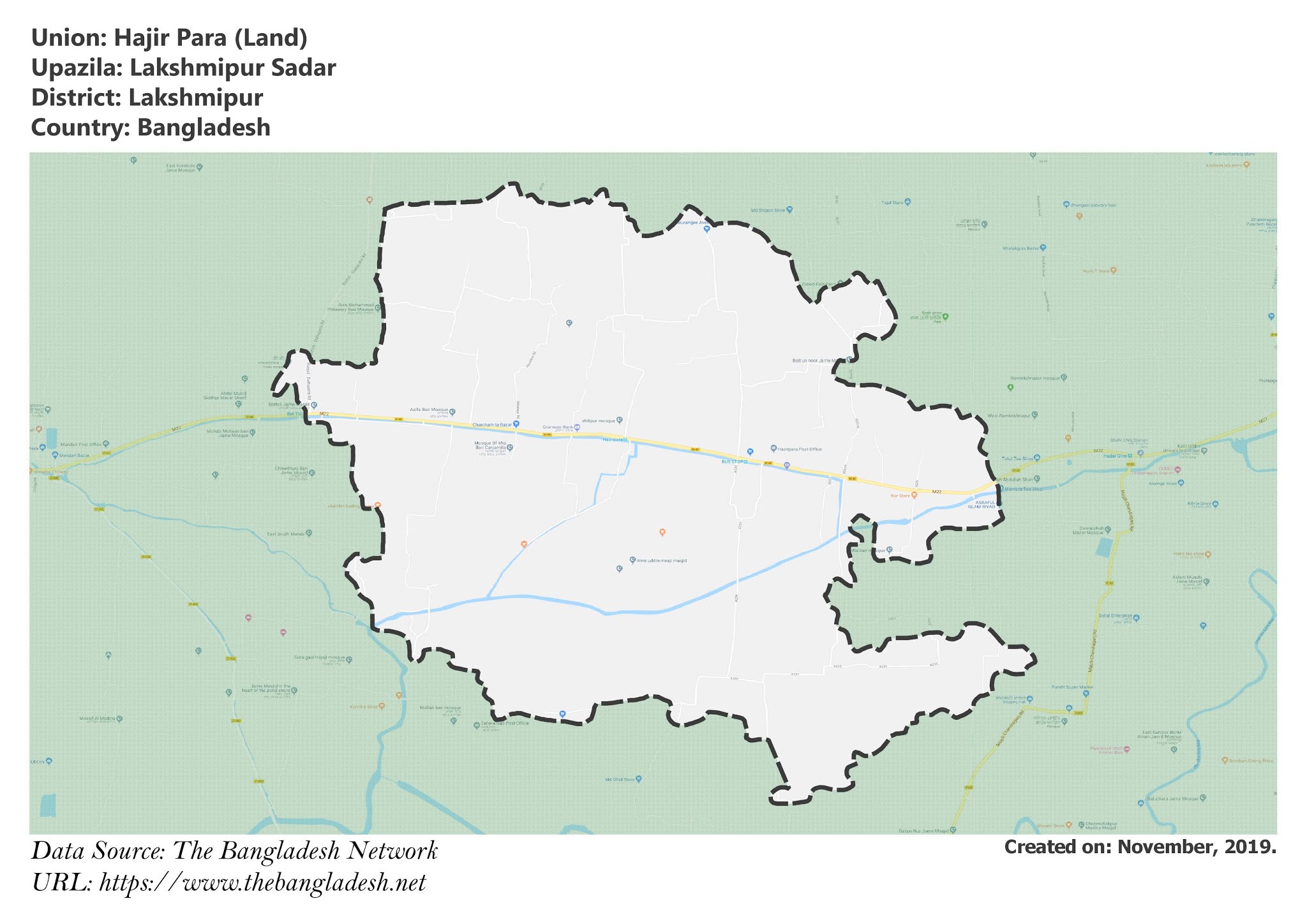 Map of Hajir Para of Lakshmipur, Bangladesh.