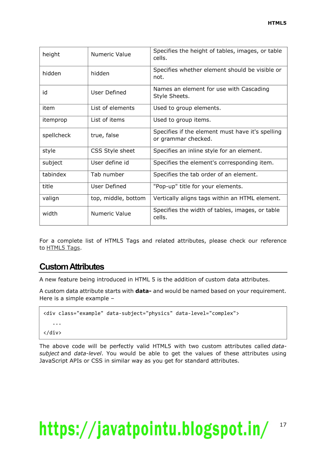 Computer Languages and Work From Home Jobs: HTML5 - ATTRIBUTES