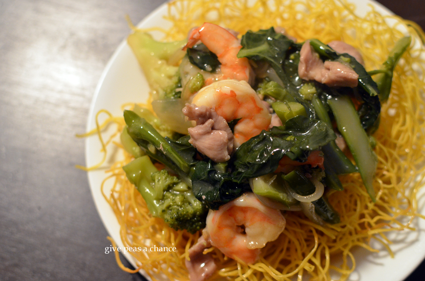 Give Peas a Chance Manic Monday Double Pan Fried Noodles (Mee Korb)