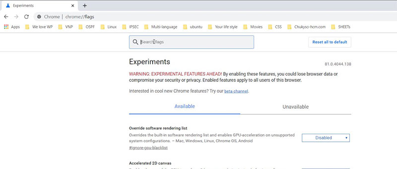 Hình 1. Giao điên chrome://flags Hình 1. Giao điên chrome://flags