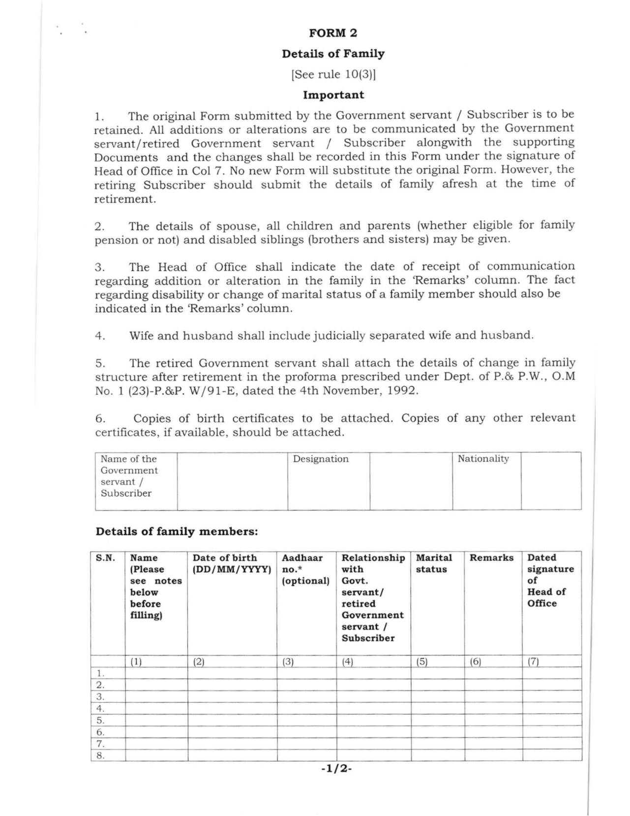 Seeking Option Form I and II under Rule 10 of CCS (Implementation of