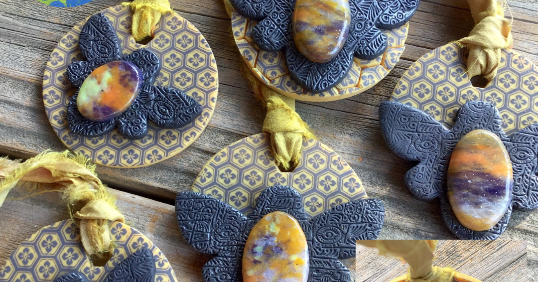 Faux Bumblebee Jasper & Polymer Clay Pendants