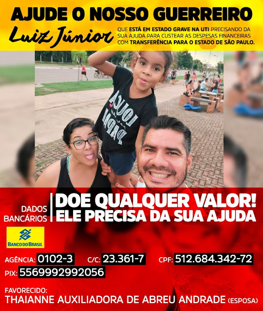 Família pede ajuda para custear despesas médicas do Jornalista Luiz Júnior que está na UTI devido a Covid-19