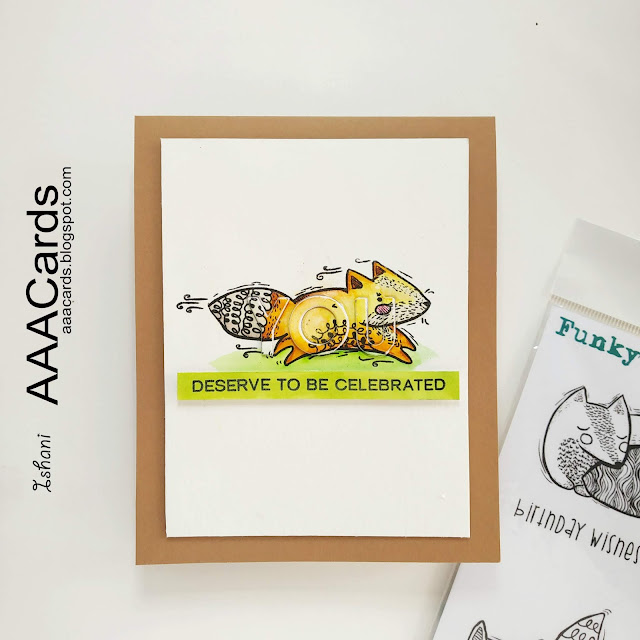 AAA Cards, CAS card, Funky Fossil Designs, Everyday cards, Zig clean colour brush pens, die cutting, water colouring, Quillish,  FUNKY FOSSILS the quick brown fox stamp set, cards by ishani, die cut inlay