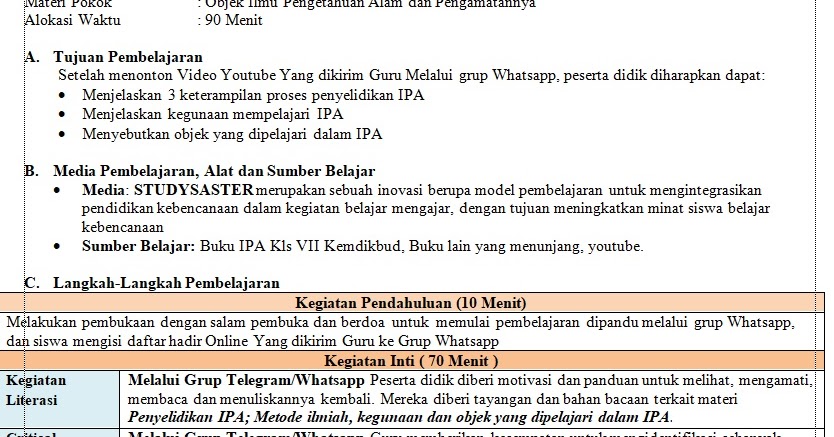 Rpp Daring Ipa Kelas 7 Semester 1 Dan 2 Info Gtk Terbaru