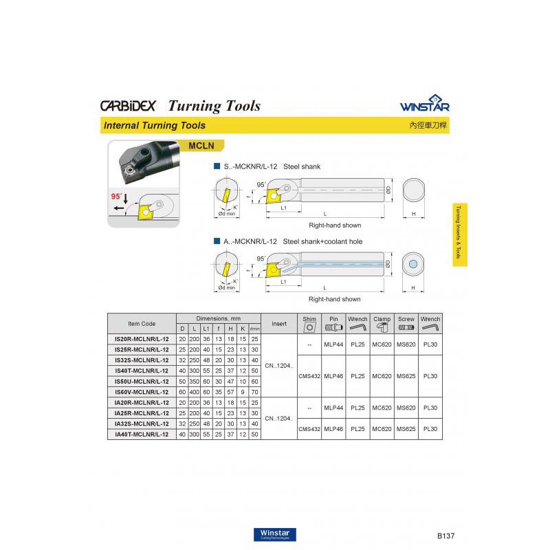 Cán dao tiện trong MCLNR/L, Dụng cụ cắt giá rẻ