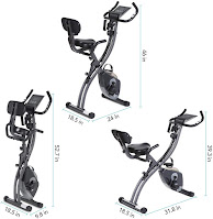 MaxKare 3-in-1 Folding Magnetic Exercise Bike's upright, recumbent & folding dimensions, image