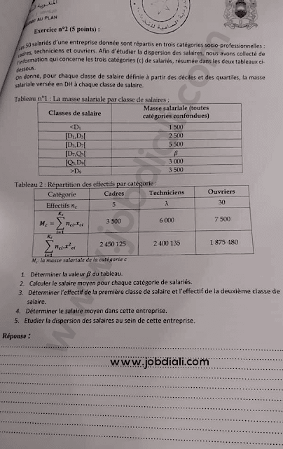 Exemple Concours des techniciens de 3ème grade 2021 HCP - Haut Commissariat au Plan