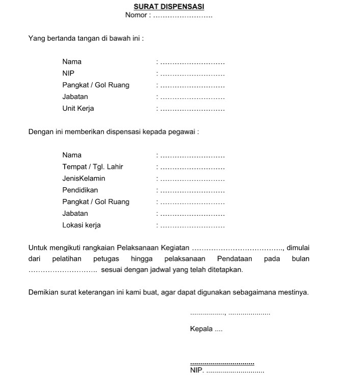 Contoh Surat Permohonan Dispensasi yang Resmi Baik dan Benar Format