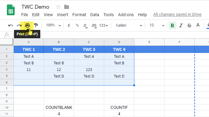 วิธีพิมพ์เซลล์ที่เลือกใน Google ชีตและ Excel