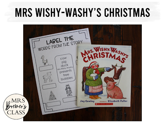 Mrs Wishy Washy's Christmas book study activities unit with Common Core aligned companion literacy activities & craftivity Kindergarten & First Grade