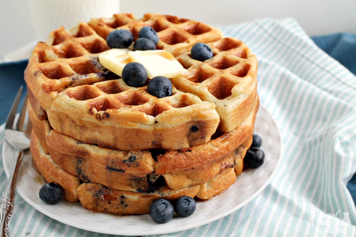 Frugal Foodie Mama Double Blueberry Greek Yogurt Waffles