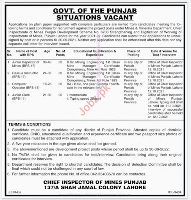 Mines and Mineral Department job advertisement 2021