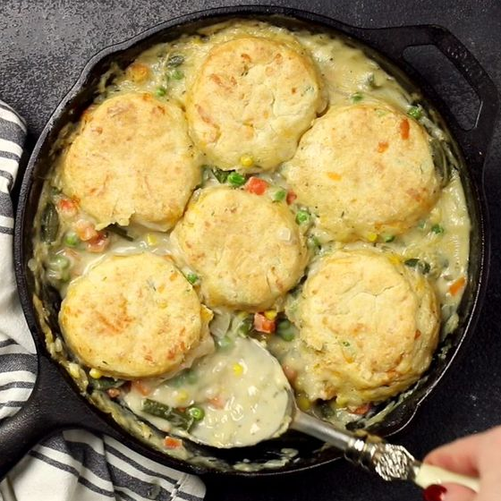 Vegetable Pot Pie Skillet with Cheddar Biscuit Topping All Daily Food