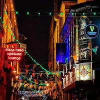 Pictures of Dublin at nigh: Dame Lane and the Stag's Head