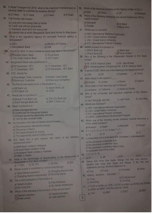 IFIC Bank Full Question Solution & Result 2018