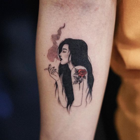 Anime Girl with rose Tattoo sleeve