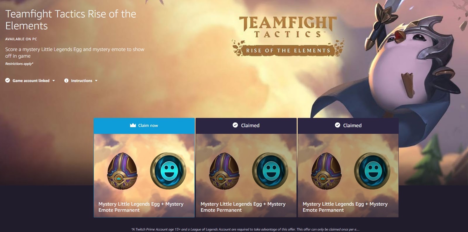 Twitch Prime launches loot drop for release of Teamfight Tactics' mobile  version - Dot Esports