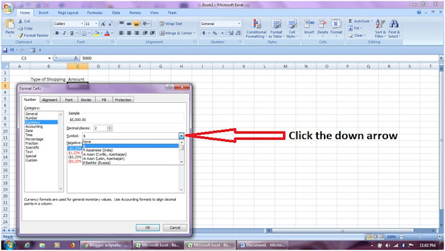 Rupee symbol in MS Office Excel 2007