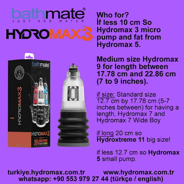 Bathmate Hydromax 3 penis Pump Size Chart. Best penis pumps from Bathmate.