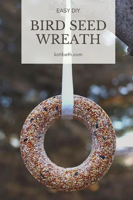 How to make a bird seed wreath recipe. Use bundt pans to make this simple craft this winter. Feed wild birds in your garden or backyard with this rustic home made bird feeder. Add fruit for a cute and unique treat for the cardinals and blue jays. This hanging bird seed wreath is great for all kinds of birds. Make a natural bird feeder with zero waste. Use this ideas for kids to make an easy DIY bird feeder. #birdfeeder #birdseed #birds