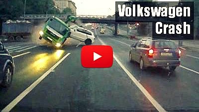 how this already towed Volkswagen Touareg gets destroyed in a severe collision between a garbage truck and the tow truck via geniushowto.blogspot.com accident videos
