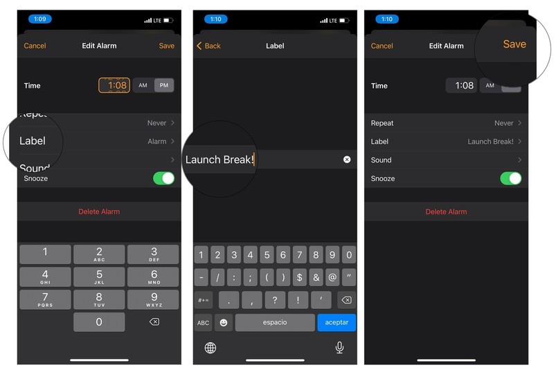 How do i set, edit and turn on or off alarms and others setting on