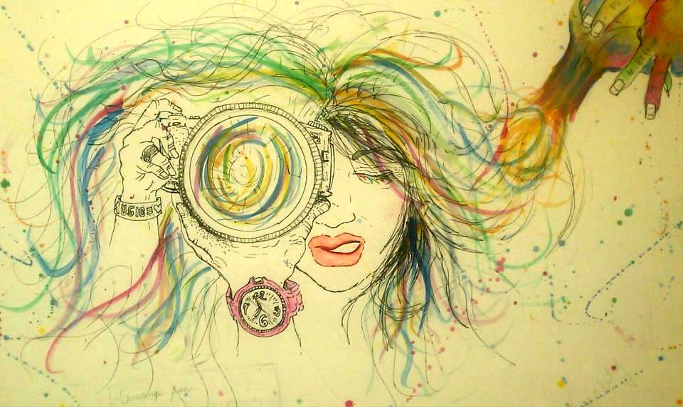 ilustración chica con cámara de fotos