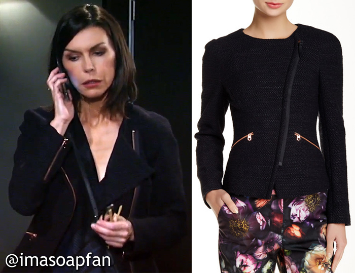 Anna Devane's Textured Black Moto Jacket - General Hospital, Season 54, Episode 09/29/16