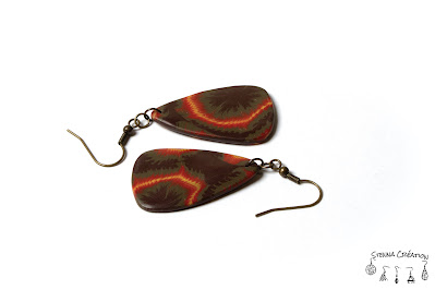 boucles oreilles pâte polymère canne oeil marron jaune rouge kaki Fimo Pardo Sculpey Stenna Création