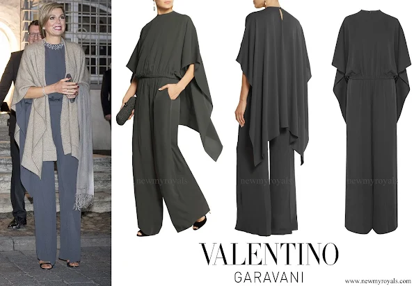 Queen Maxima wore Valentino Silk Cady Cape Jumpsuit