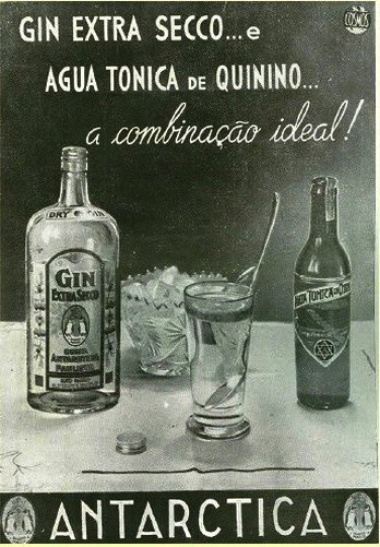 Propaganda antiga da Antárctica promovendo seu Gin e Água Tônica em 1936