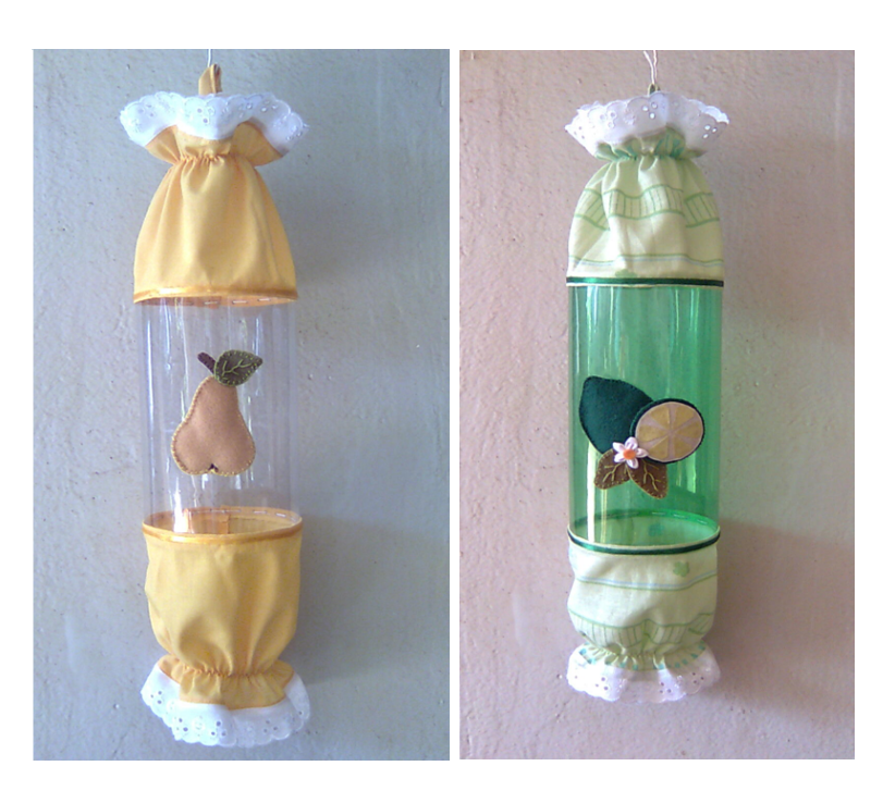 Customização: Puxa saco de garrafa pet e tecido - Agulha de Ouro Ateliê