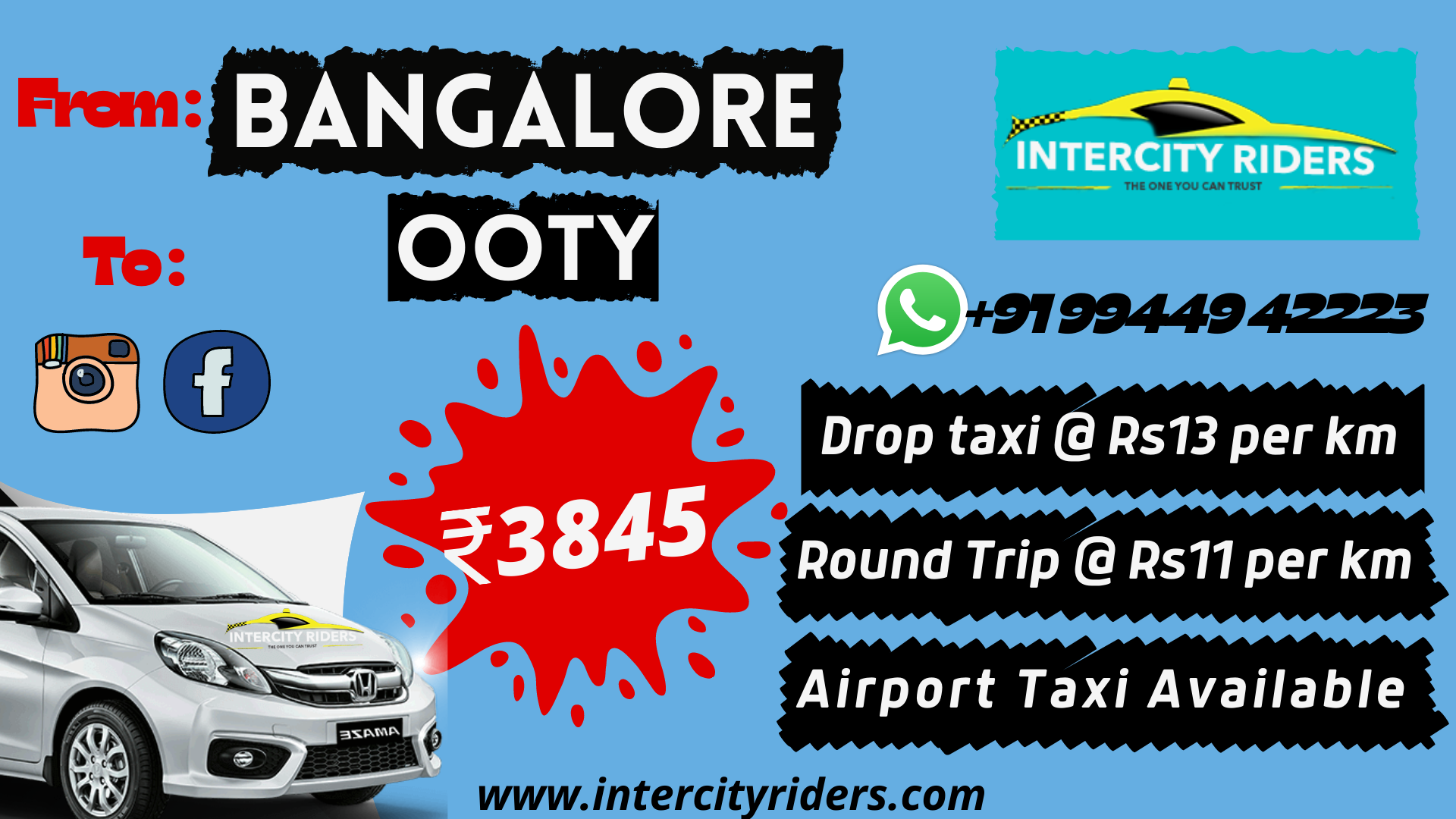 Bangalore to Ooty taxi