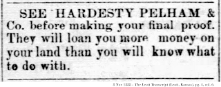 8 Nov 1888 clipping, The Leoti Transcript (Leoti, Kansas), pg. 4, col. 6.