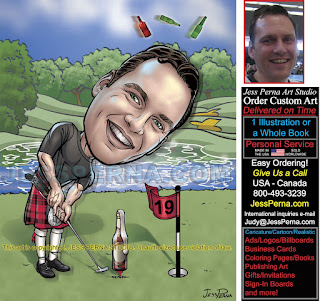 Golfer in a Kilt Caricature Card