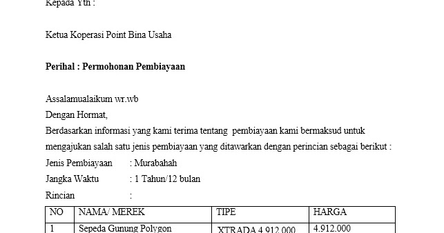 Contoh Surat Pengajuan Pembiayaan Di Koperasi Alijagoan Berbagi
