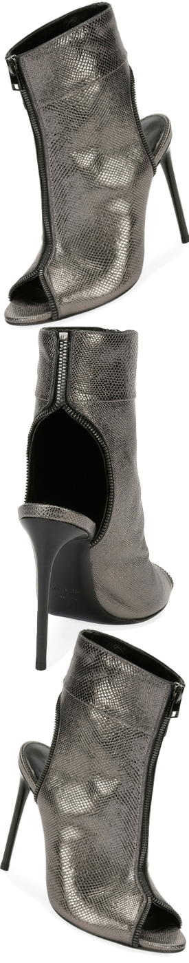 TOM FORD Metallic Karung Open-Toe Zip Bootie, Gray